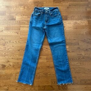 Abercrombie 90's Straight Mid Rise Jeans Denim 00 24 Blue Medium Curve Love Raw